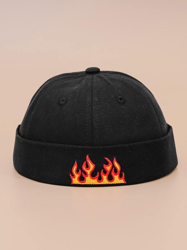 Men Flame Embroidered Docker Hat