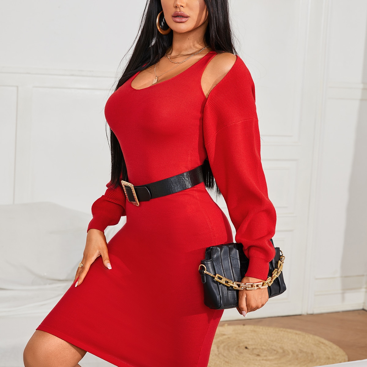 вязаный Платье & Болеро Кардиган без пояса