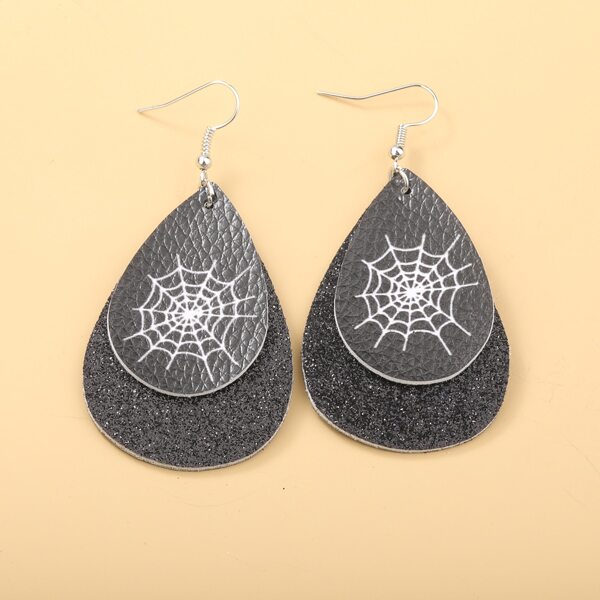 

Spider Web Pattern Drop Earrings, Black and white