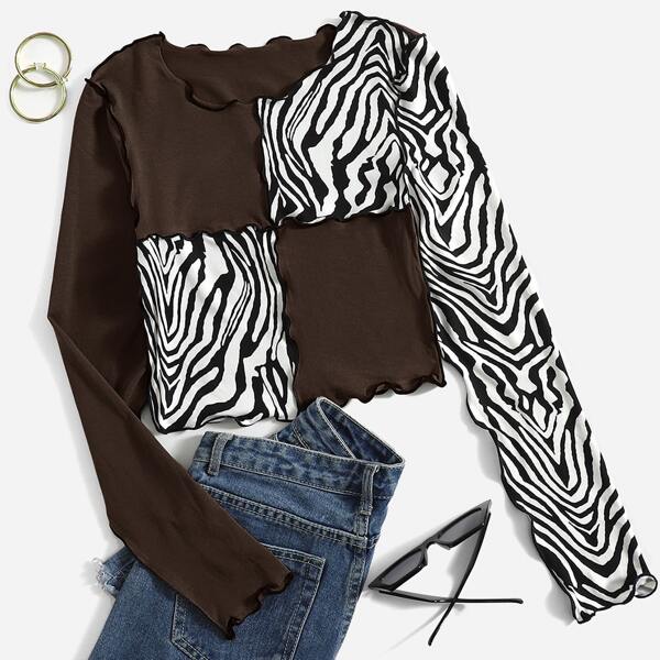 

Zebra Stripe Seam Side Scoop Neck Top, Multicolor