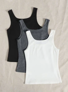 SHEIN EZwear Plus 3pcs Rib-knit Tank Top