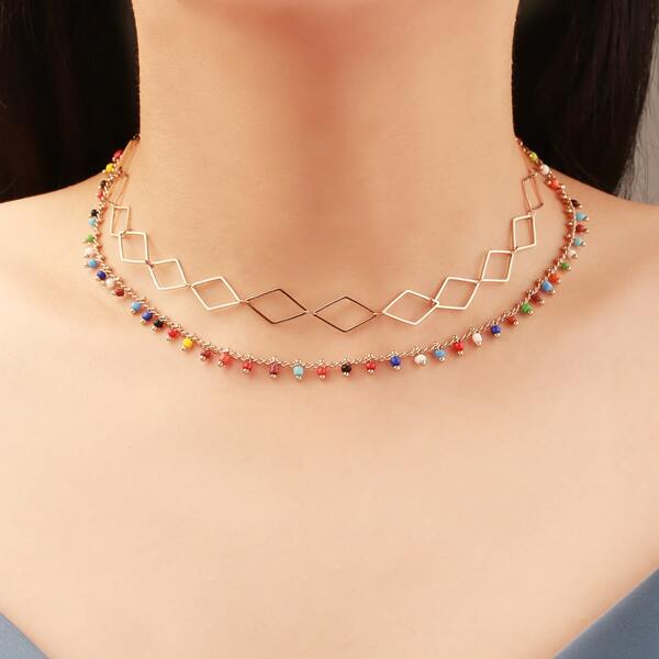 

Geometric Design Layered Necklace, Multicolor