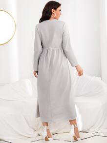 Mulvari Solid Frog Button Smock Dress - Light Grey - View 2