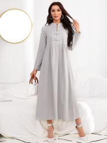 Mulvari Solid Frog Button Smock Dress - Light Grey - View 5