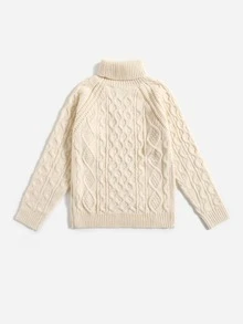 SHEIN Boys Turtleneck Cable Knit Raglan Sleeve Jumper - Apricot - View 2