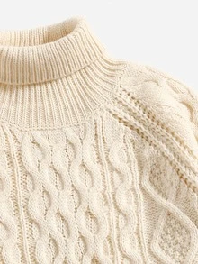 SHEIN Boys Turtleneck Cable Knit Raglan Sleeve Jumper - Apricot - View 3