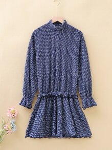 Đầm Gái Viên lá sen Tất cả trên in Dễ thương - Màu xanh lam - Xem 1