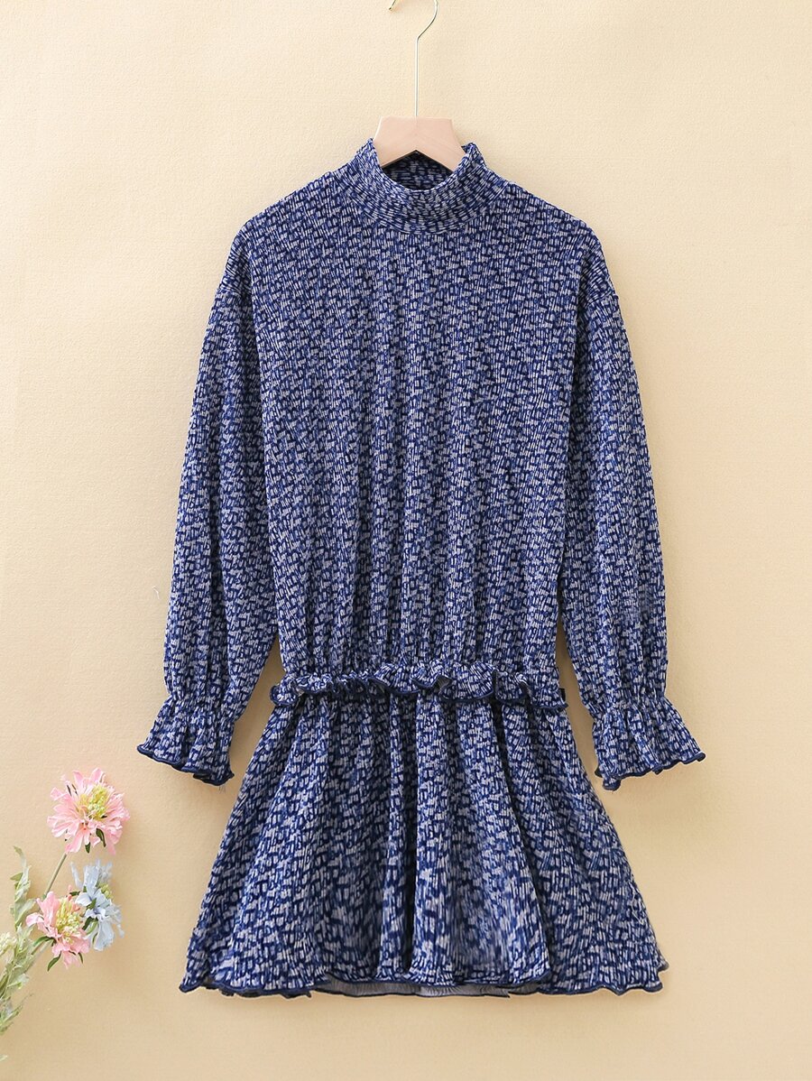 Đầm Gái Viên lá sen Tất cả trên in Dễ thương - Màu xanh lam - Xem 1