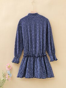 Đầm Gái Viên lá sen Tất cả trên in Dễ thương - Màu xanh lam - Xem 2