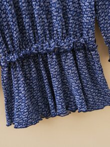 Đầm Gái Viên lá sen Tất cả trên in Dễ thương - Màu xanh lam - Xem 4