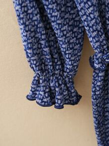 Đầm Gái Viên lá sen Tất cả trên in Dễ thương - Màu xanh lam - Xem 5