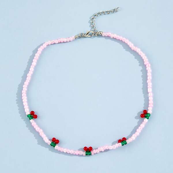 

Girls Simple Beaded Necklace, Pink