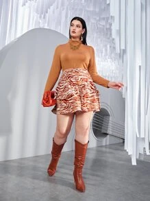 SHEIN Unity Plus Tiger Skin Print Two Layer Hem Skirt - Multicolor - View 2