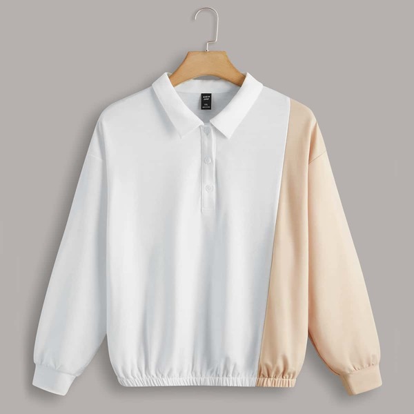 

Plus Two Tone Polo Neck Sweatshirt, White
