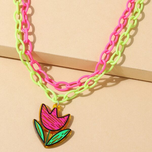 

Girls Flower Charm Necklace, Multicolor
