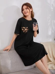 SHEIN Unity Váy ngủ & áo ngủ Nữ Tim Báo Dễ thương - màu đen - Xem 2