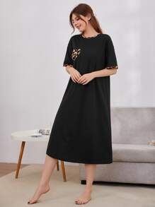 SHEIN Unity Váy ngủ & áo ngủ Nữ Tim Báo Dễ thương - màu đen - Xem 1