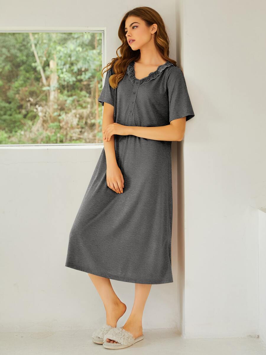 SHEIN Button Front Solid Nightdress