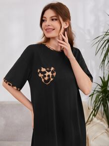 SHEIN Unity Váy ngủ & áo ngủ Nữ Tim Báo Dễ thương - màu đen - Xem 4