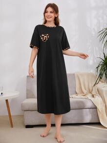 SHEIN Unity Váy ngủ & áo ngủ Nữ Tim Báo Dễ thương - màu đen - Xem 5