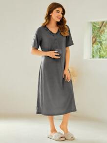 SHEIN Button Front Solid Nightdress
