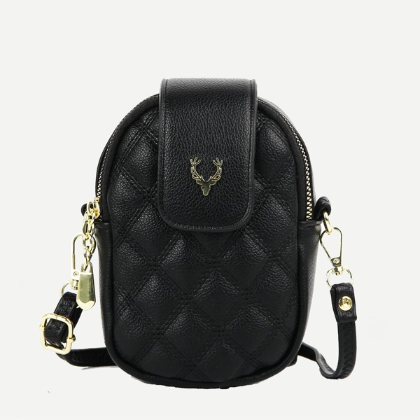 

Quilted Embossed Metallic Decor Crossbody Bag, Black