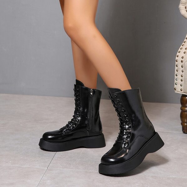 

Lace Up Design Side Zipper Combat Boots, Black