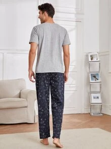 Hombres Set homewear con estampado de dibujos animados - Multicolor - Ver 2