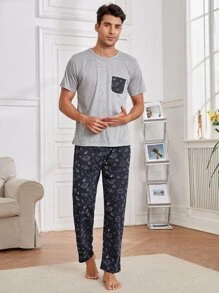 Hombres Set homewear con estampado de dibujos animados - Multicolor - Ver 3