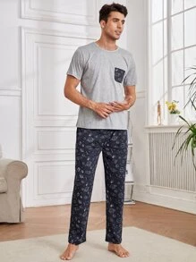 Hombres Set homewear con estampado de dibujos animados - Multicolor - Ver 4