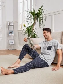Hombres Set homewear con estampado de dibujos animados - Multicolor - Ver 5