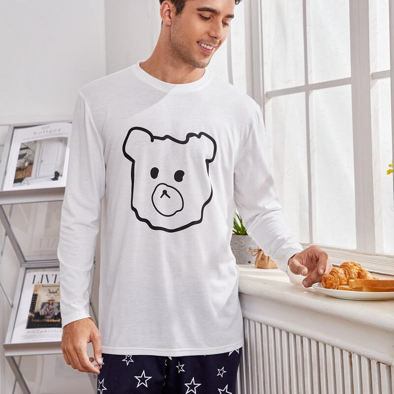 

Guys Cartoon Graphic Pajama Top, White