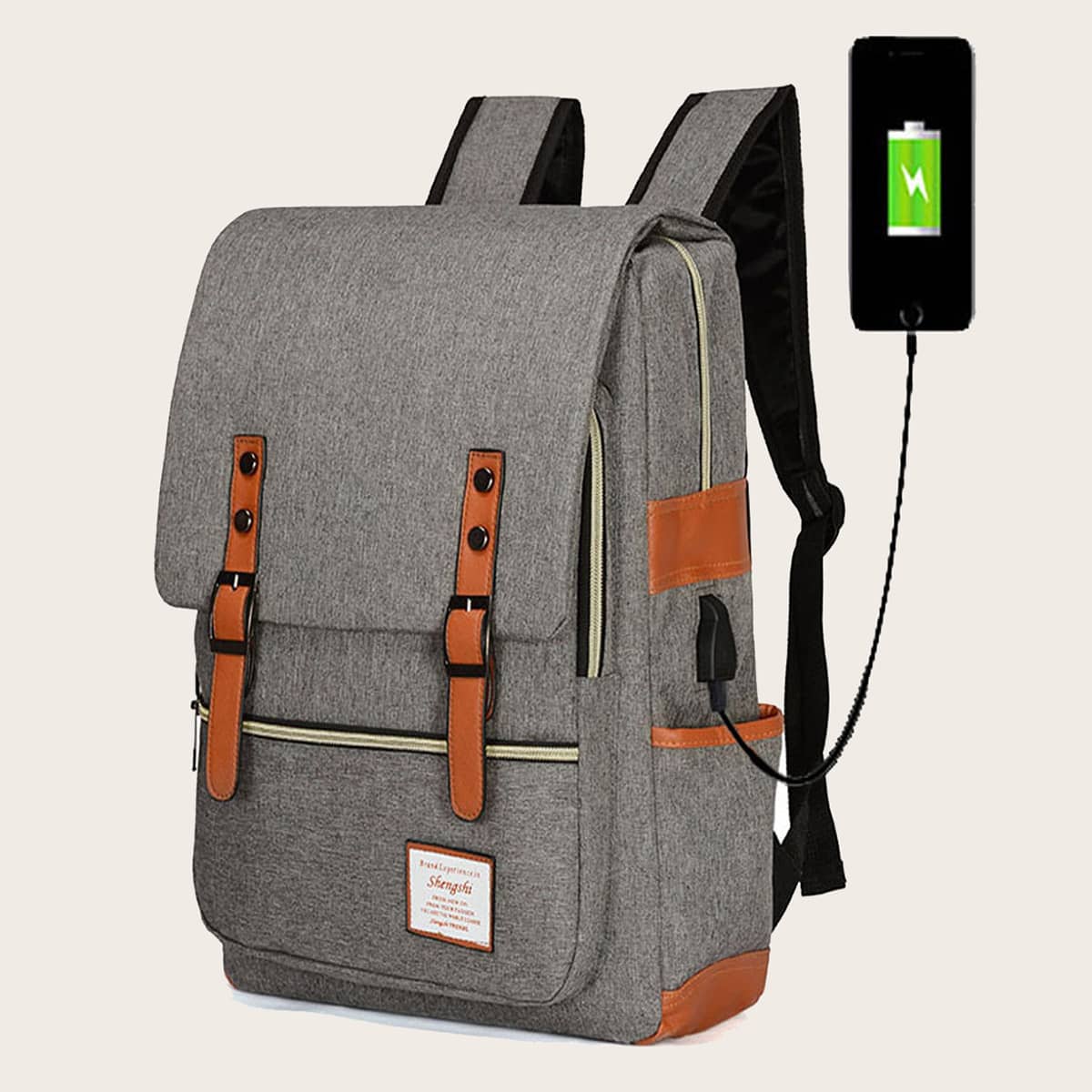 

Guys Buckle Decor Functional Backpack, Grey