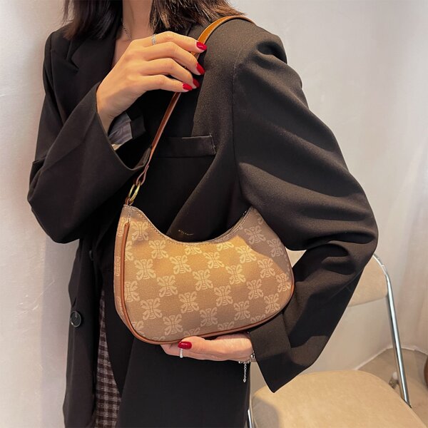

Butterfly Pattern Shoulder Saddle Bag, Brown