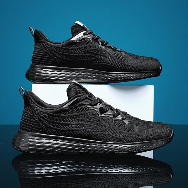 

Men Knit Detail Lace-up Front Sneakers, Black