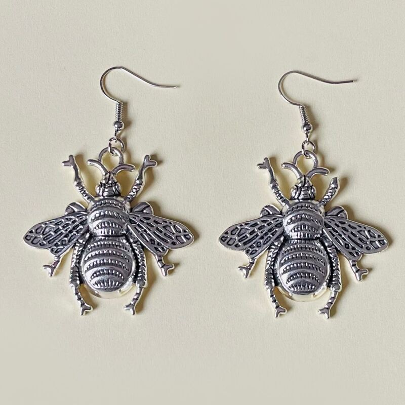 

Bee Drop Earrings, Antique silver