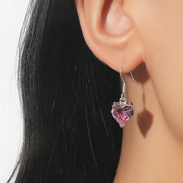 

Crystal Heart Decor Drop Earrings, Pink