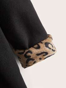 Girls Leopard Borg Collar Double Breasted Overcoat - Black - View 3