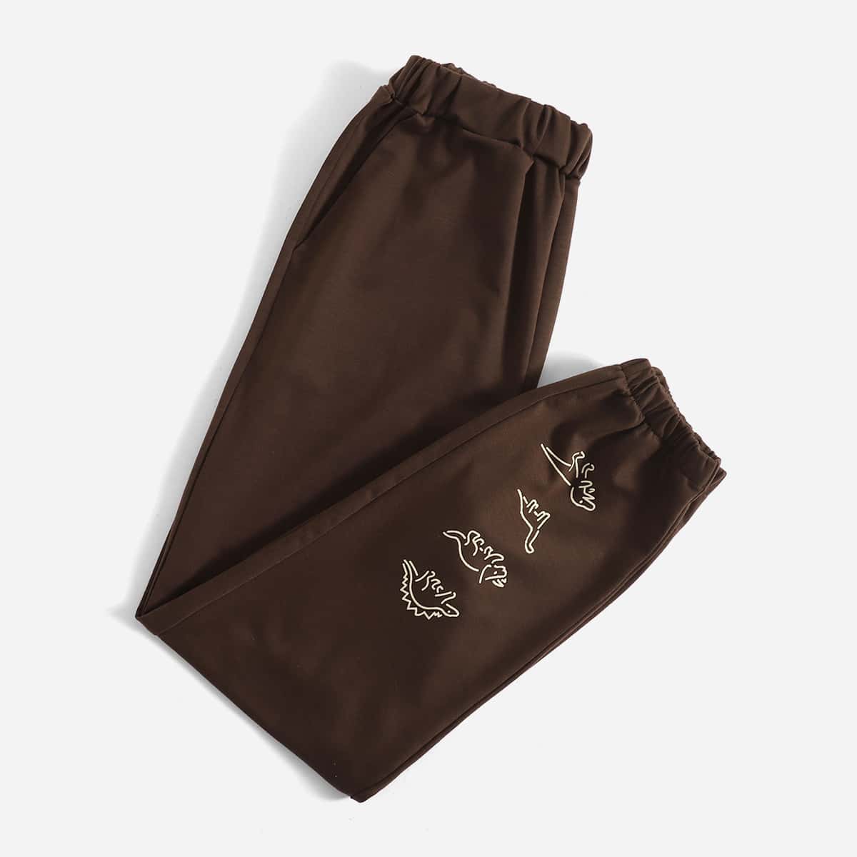 

Cartoon Dinosaur Print Sweatpants, Chocolate brown