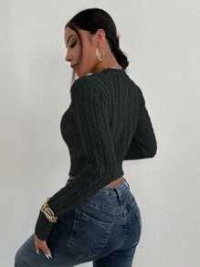 Chiquease Cable Knit Crop Sweater - Black - View 2