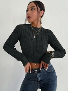 Chiquease Cable Knit Crop Sweater - Black - View 4