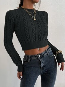 Chiquease Cable Knit Crop Sweater - Black - View 7