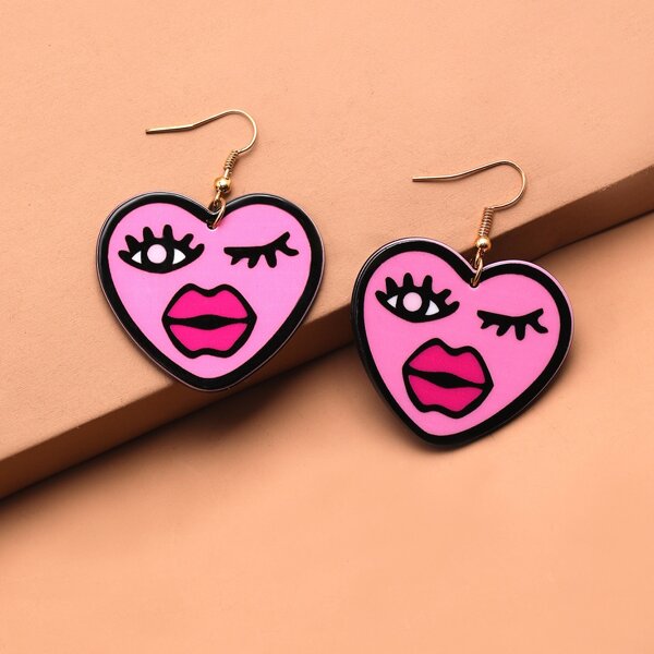 

Cartoon Heart Drop Earrings, Multicolor