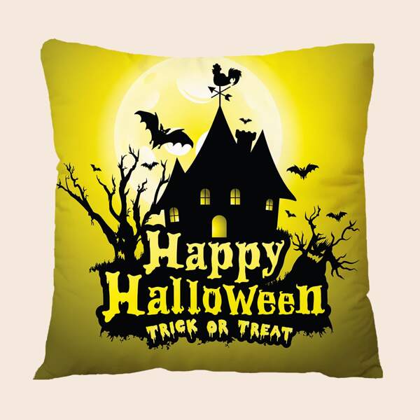 

Halloween Castle Cushion Cover Without Filler, Multicolor