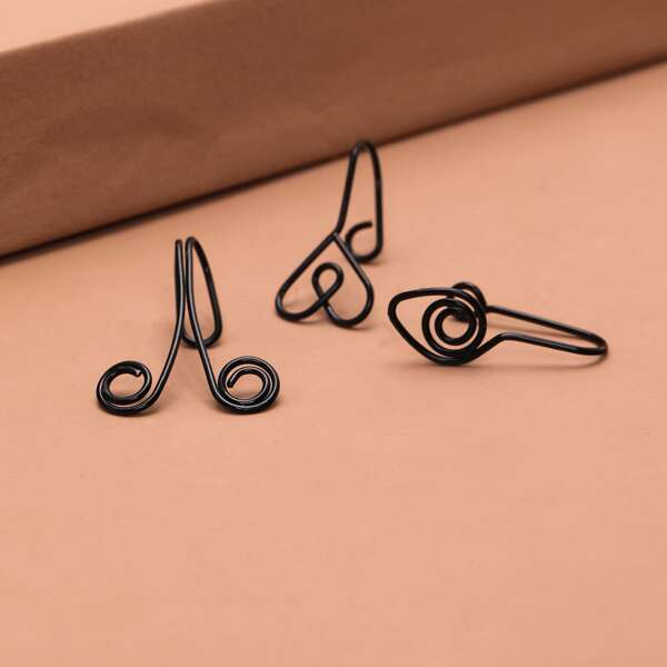 

3pcs Simple Nose Cuff, Black