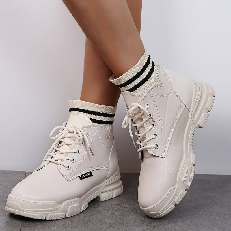 

Lace Up Front Fashion Boots, Beige