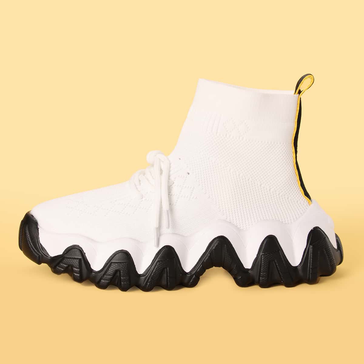 

Lace Up Front Knit Chunky Sneakers, White