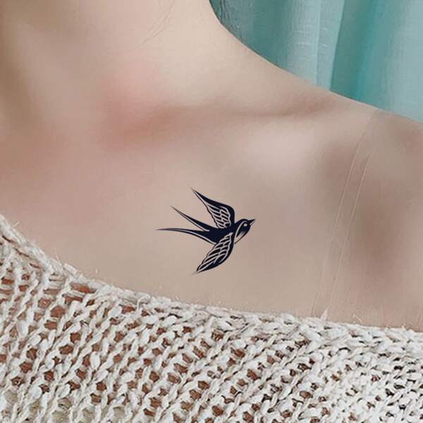 

1sheet Bird Pattern Tattoo Sticker, Black