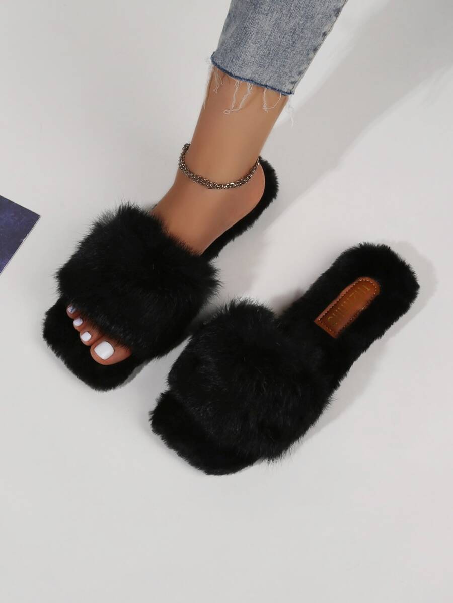 Dép lông vũ tối giản - màu đen - Xem 1