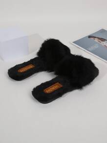 Dép lông vũ tối giản - màu đen - Xem 2